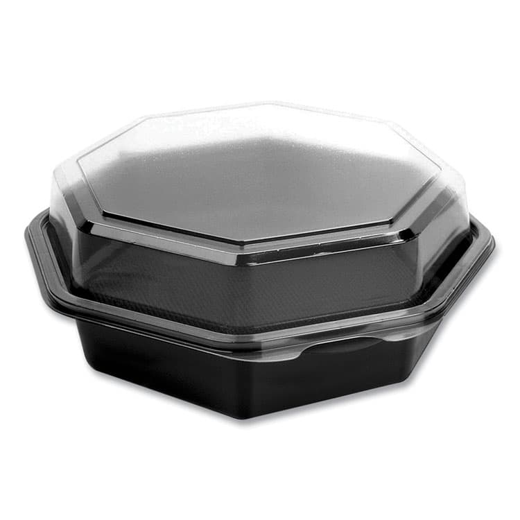 DART OctaView Hinged-Lid Cold Food Containers, 28 oz, 7.94 x 7.5 x 3.2, Black/Clear, Plastic, 100/Carton (SCC865612PS94)