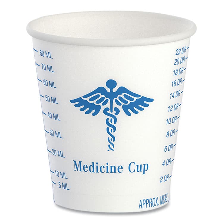 DART Paper Medical and Dental Graduated Cups, ProPlanet Seal, 3 oz, Paper, White/Blue, 100/Bag, 50 Bags/Carton (SCCR3)