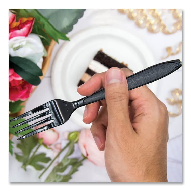 DART Reliance Mediumweight Cutlery, Fork, Plastic, Black, 1,000/Carton (SCCRSK10004) thumbnail 4