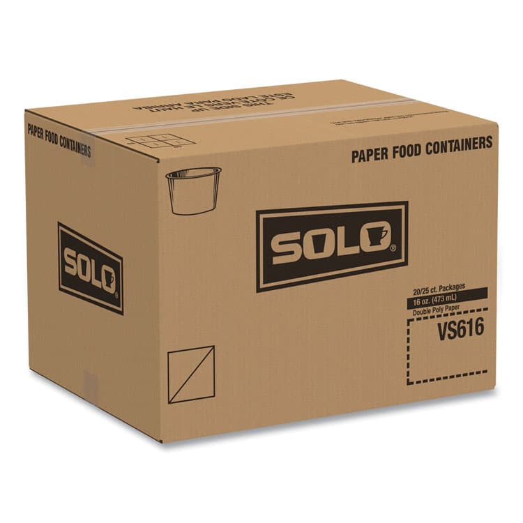 DART Double Poly Paper Food Container, Squat, 16 oz, White, 25/Pack, 20 Packs/Carton (SCCVS616) thumbnail 2