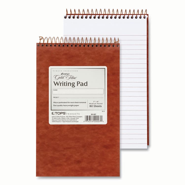 AMPAD/DIV. OF AMERCN PD&PPR Gold Fibre Retro Wirebound Writing Pads, Red Cover, Medium/College Rule, (80) White 5 x 8 Sheets (TOP20007)