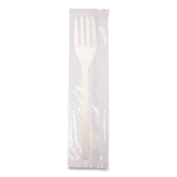 ECO-PRODUCTS,INC. EcoSense Renewable Plant Starch Cutlery, Individually Wrapped, Mediumweight Fork, Plastic, Natural, 750/Carton (WNAEPS072) thumbnail 4