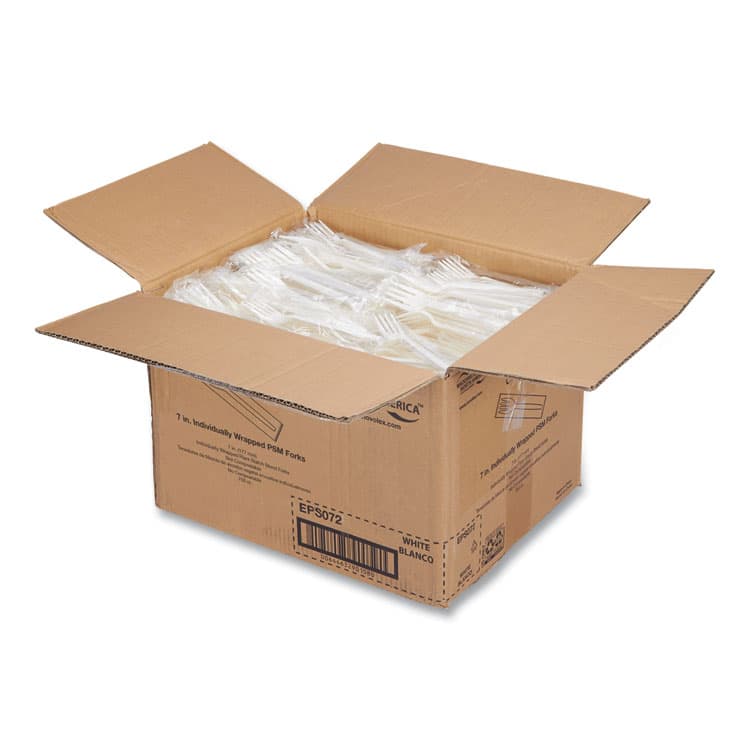 ECO-PRODUCTS,INC. EcoSense Renewable Plant Starch Cutlery, Individually Wrapped, Mediumweight Fork, Plastic, Natural, 750/Carton (WNAEPS072) thumbnail 3