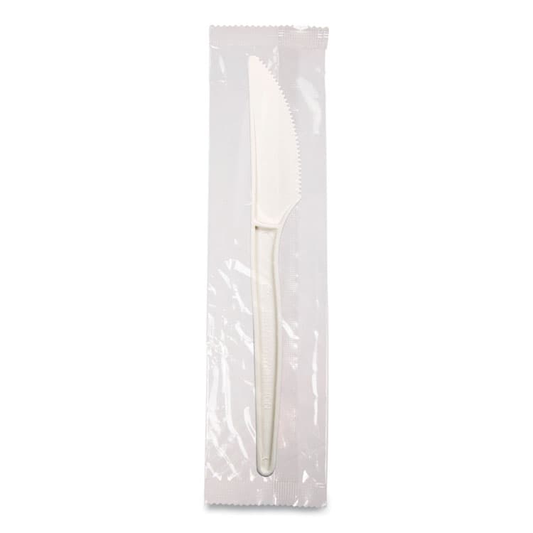 ECO-PRODUCTS,INC. EcoSense Renewable Plant Starch Cutlery, Individually Wrapped, Mediumweight Knife, Plastic, Natural, 750/Carton (WNAEPS071) thumbnail 4