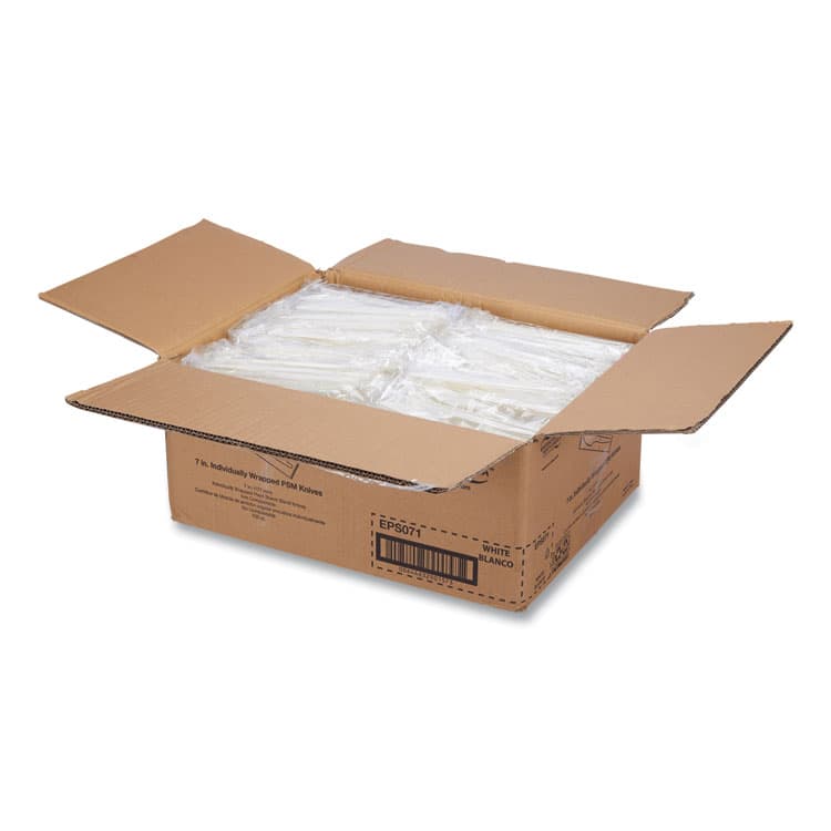 ECO-PRODUCTS,INC. EcoSense Renewable Plant Starch Cutlery, Individually Wrapped, Mediumweight Knife, Plastic, Natural, 750/Carton (WNAEPS071) thumbnail 3