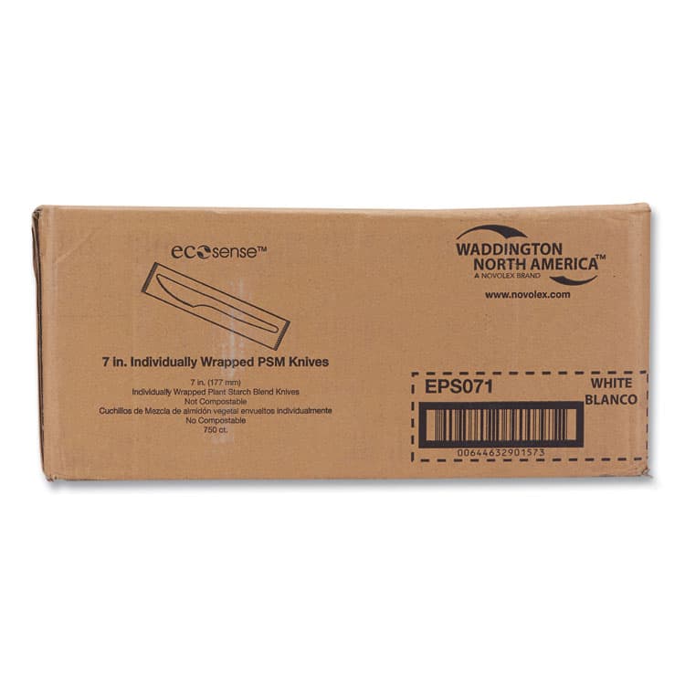 ECO-PRODUCTS,INC. EcoSense Renewable Plant Starch Cutlery, Individually Wrapped, Mediumweight Knife, Plastic, Natural, 750/Carton (WNAEPS071)