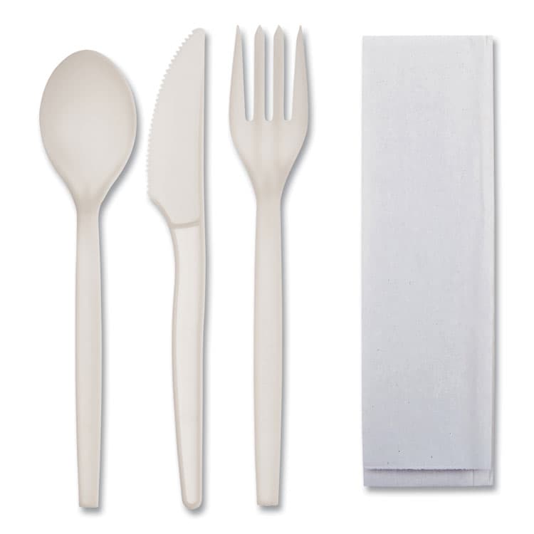 ECO-PRODUCTS,INC. EcoSense Renewable PSM Wrapped Cutlery Kit, Fork/Knife/Napkin/Spoon, Plastic, White, 250/Carton (WNAEPS005) thumbnail 3
