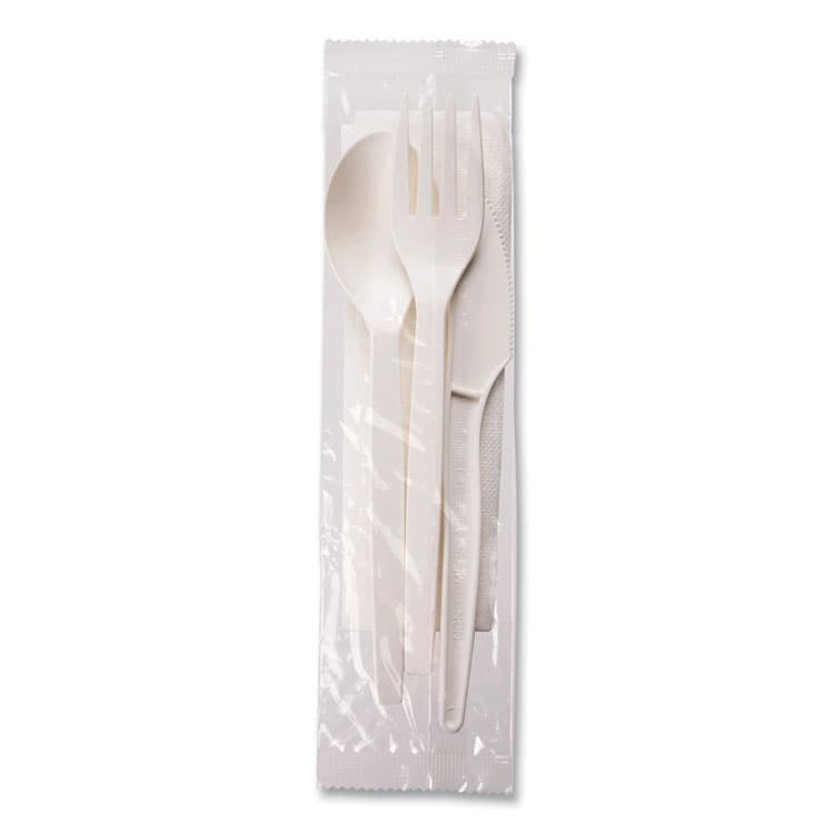 ECO-PRODUCTS,INC. EcoSense Renewable PSM Wrapped Cutlery Kit, Fork/Knife/Napkin/Spoon, Plastic, White, 250/Carton (WNAEPS005) thumbnail 4