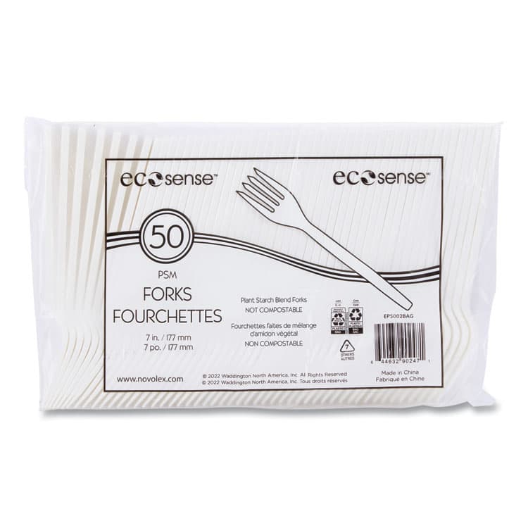 ECO-PRODUCTS,INC. EcoSense Renewable Plant Starch Cutlery, Fork, Plastic, Cream, 50/Pack, 20 Packs/Carton (WNAEPS002) thumbnail 4