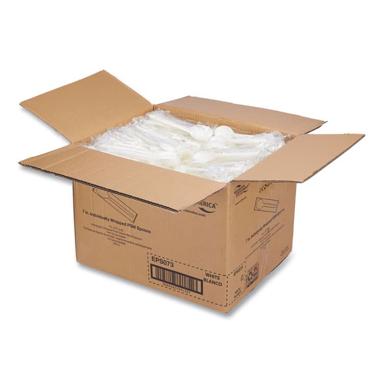 ECO-PRODUCTS,INC. EcoSense Renewable Plant Starch Cutlery, Individually Wrapped, Mediumweight Spoon, Plastic, Natural, 750/Carton (WNAEPS073) thumbnail 3