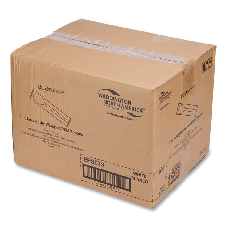 ECO-PRODUCTS,INC. EcoSense Renewable Plant Starch Cutlery, Individually Wrapped, Mediumweight Spoon, Plastic, Natural, 750/Carton (WNAEPS073) thumbnail 2