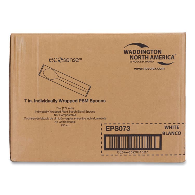 ECO-PRODUCTS,INC. EcoSense Renewable Plant Starch Cutlery, Individually Wrapped, Mediumweight Spoon, Plastic, Natural, 750/Carton (WNAEPS073)