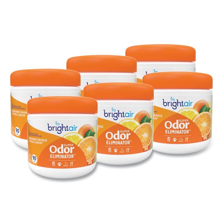 BRIGHT AIR Super Odor Eliminator, Mandarin Orange and Fresh Lemon, 14 oz Jar, 6/Carton (BRI900013CT)
