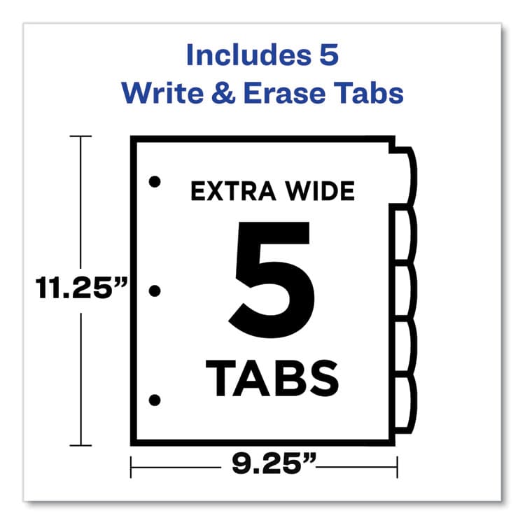 AVERY PRODUCTS CORPORATION Write and Erase Durable Plastic Dividers with Slash Pocket, 3-Hold Punched, 5-Tab, 11.13 x 9.25, Assorted, 1 Set (AVE16176) thumbnail 3