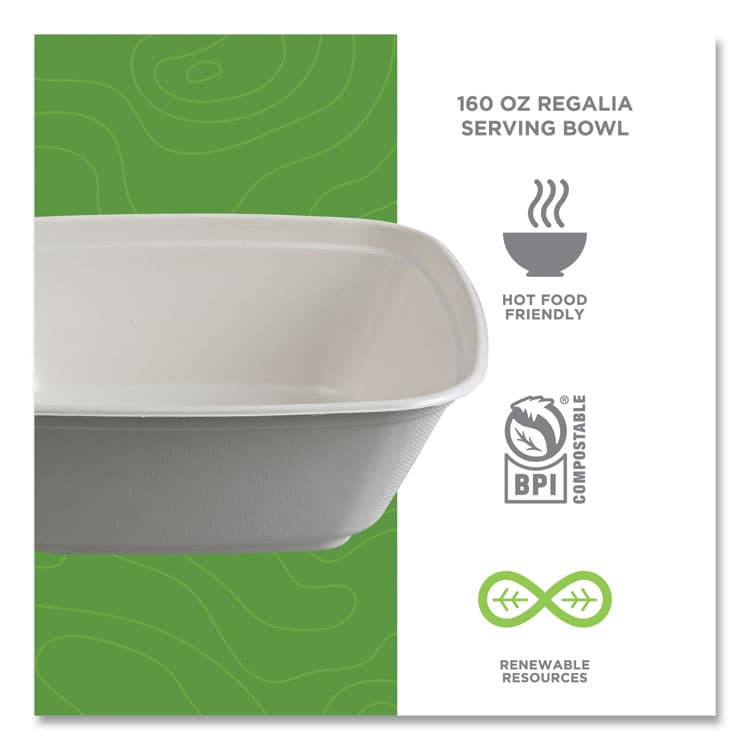 ECO-PRODUCTS,INC. Regalia Sugarcane Servingware, Bowl, 160 oz, White, 100 Bowls/Carton (ECOEPBL160LNFA) thumbnail 4