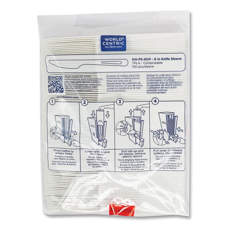 WORLD CENTRIC Cutlery Dispenser Refills, Knife, Plastic, Light Beige, 100/Bag, 10 Bags/Carton (WORKNPS6DP) thumbnail 2