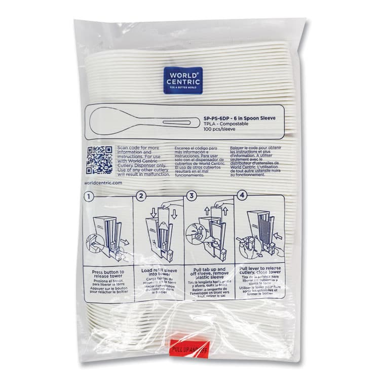 WORLD CENTRIC Cutlery Dispenser Refills, Spoon, Plastic, Light Beige, 100/Bag, 10 Bags/Carton (WORSPPS6DP) thumbnail 2