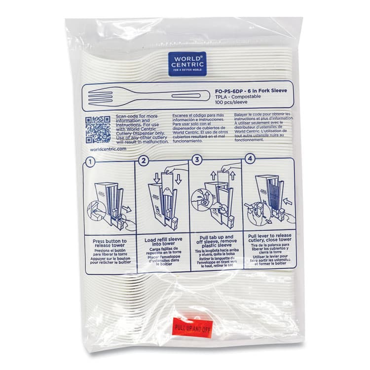 WORLD CENTRIC Cutlery Dispenser Refills, Fork, Plastic, Light Beige, 100/Bag, 10 Bags/Carton (WORFOPS6DP) thumbnail 2