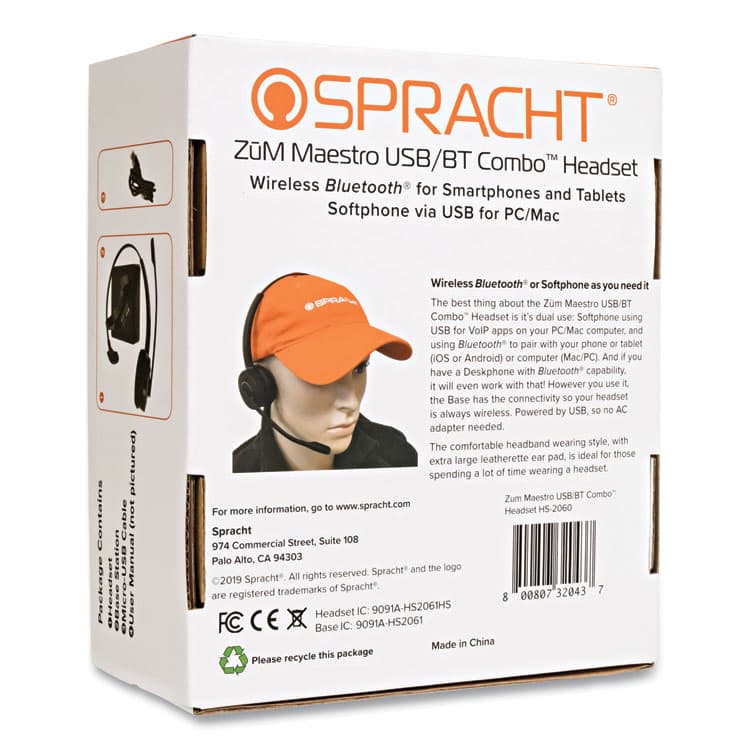 SPRACHT ZuM Maestro HS-2060 Monaural Over The Head Headset, Black (SPTHS2060) thumbnail 3