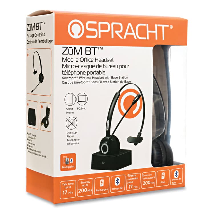 SPRACHT ZuM BT Mobile Office Monaural Over The Head Headset, Black (SPTZUMBT) thumbnail 2