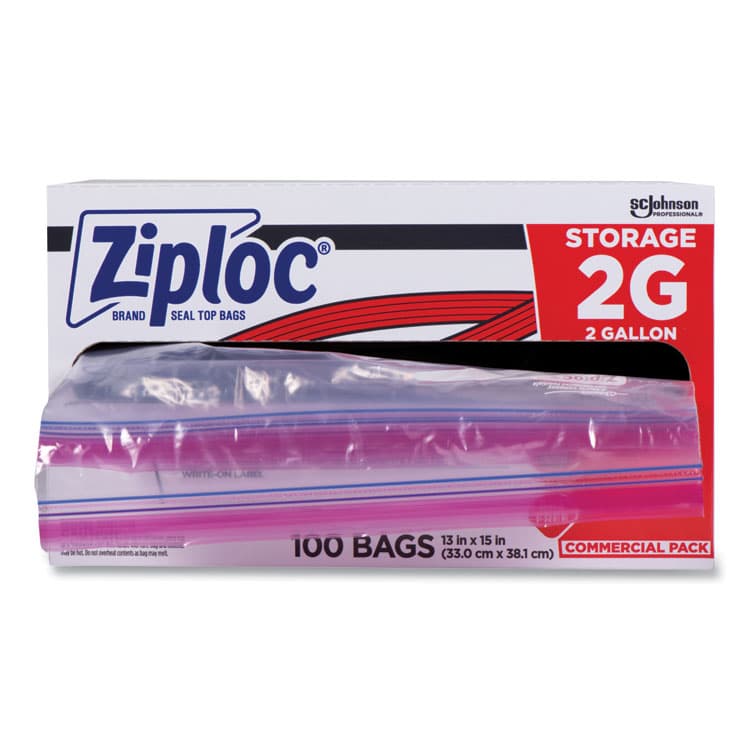 SC JOHNSON Double Zipper Storage Bags, 2 Gallon, 15" x 13", Clear, 100/Carton (SJN682253) thumbnail 2