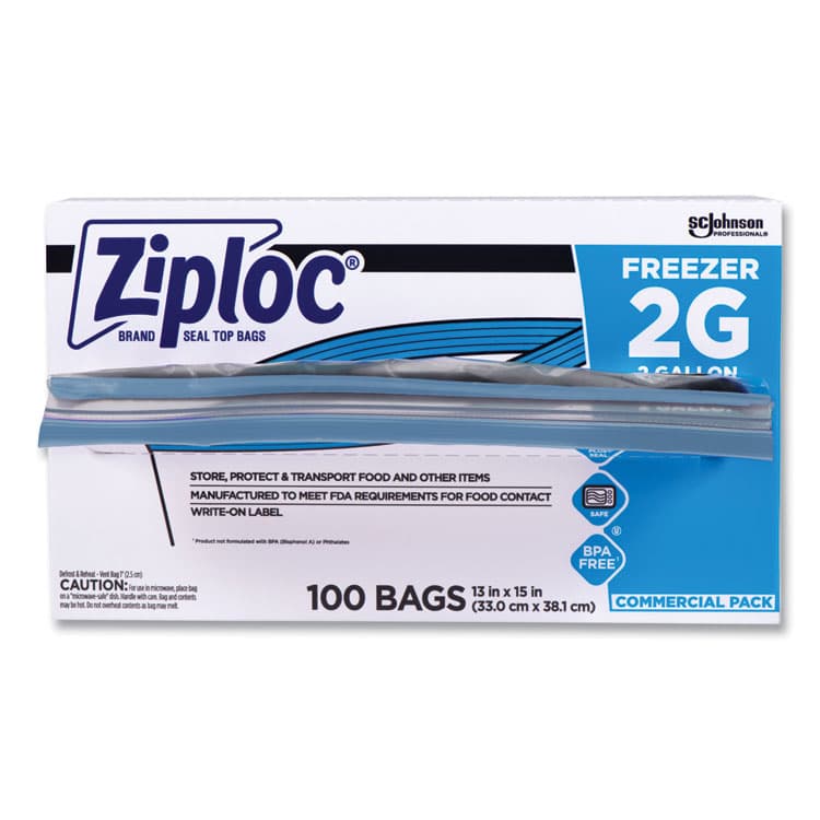 SC JOHNSON Zipper Freezer Bags, 2 gal, 13" x 15.5", Clear, 100/Carton (SJN682254) thumbnail 2