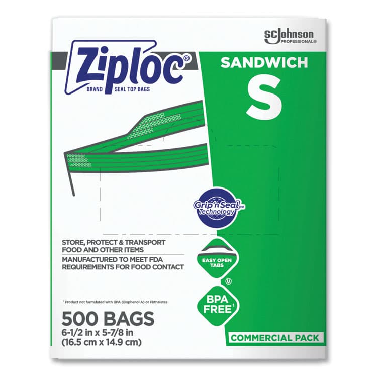 SC JOHNSON Resealable Sandwich Bags, 6.5" x 6", Clear, 500/Box (SJN373953)