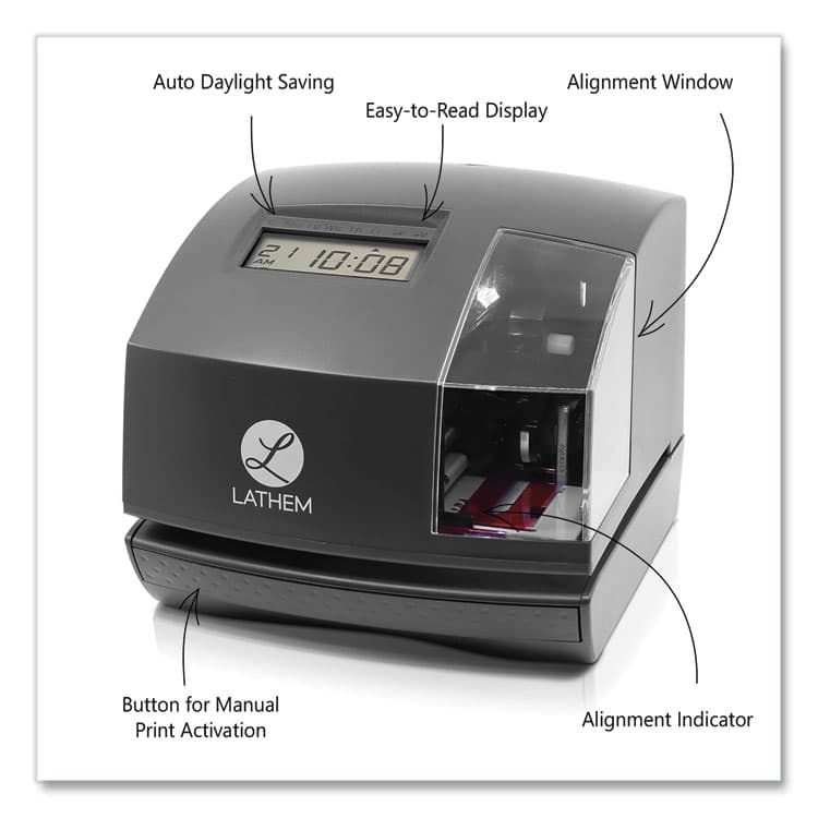 LATHEM TIME CORPORATION 1600E Tru-Align Time Clock and Stamp, Digital Display, Dark Gray (LTH1600E) thumbnail 2
