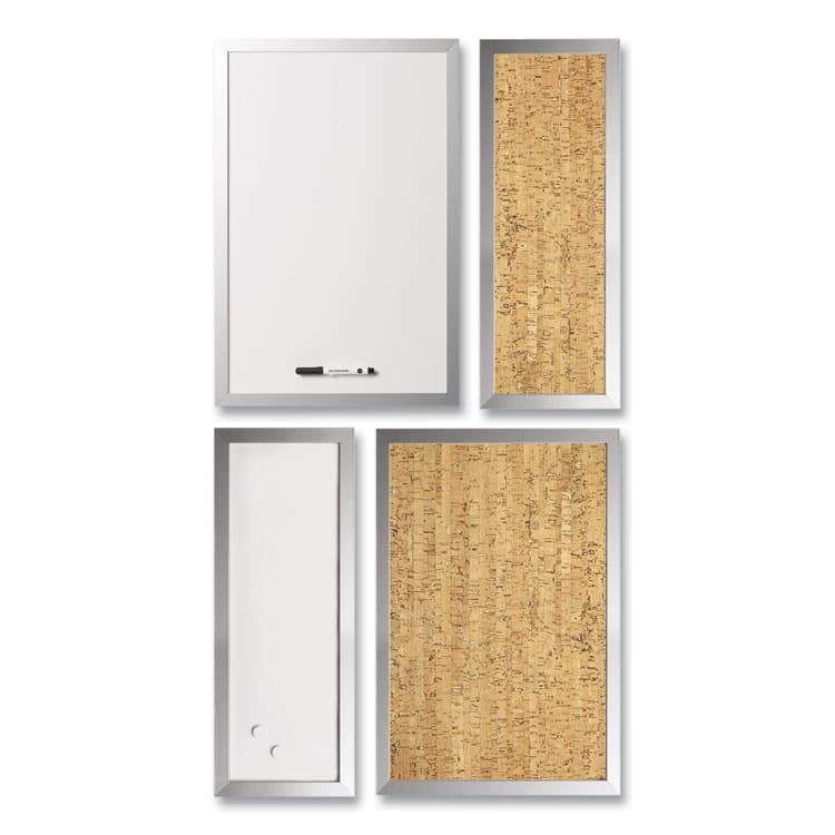 BI-SILQUE VISUAL COMMUNICATION PRODUCTS Metallic Silver Positive Flow Message Board Set, (2) Magnetic Dry Erase, (2) Bulletin, Assorted Sizes, Assorted Colors (BVCSOR035)