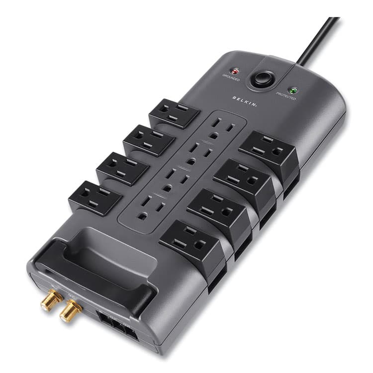 BELKIN COMPONENTS Pivot Plug Surge Protector, 12 AC Outlets, 8 ft Cord, 4,320 J, Gray (BLKBP11223008)