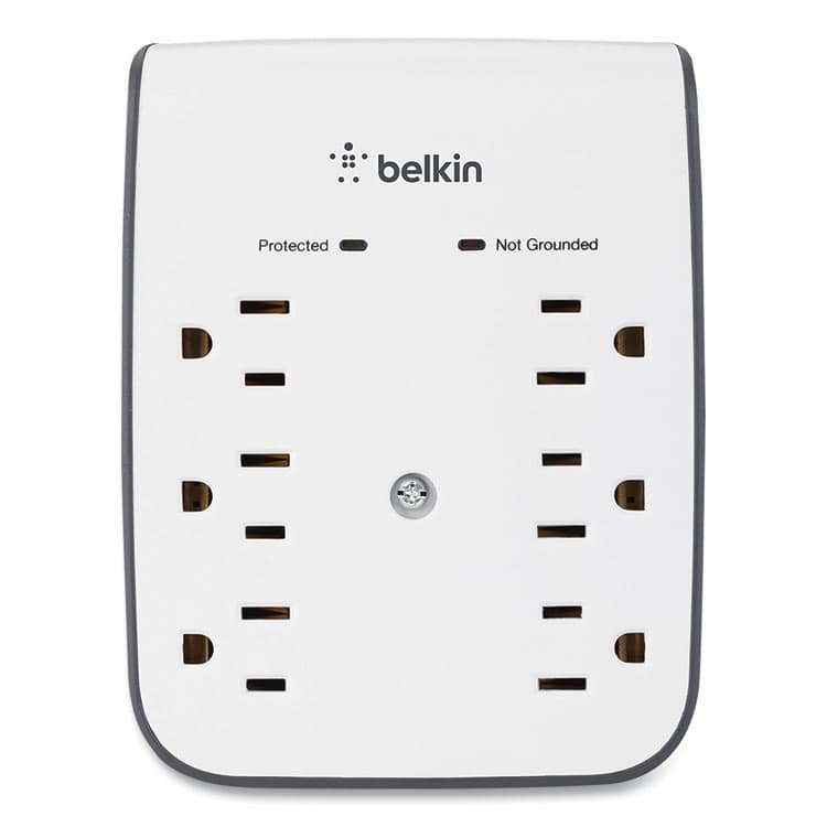 BELKIN COMPONENTS SurgePlus USB Wall Mount Charger, 6 AC Outlets/2 USB Ports, 900 J, White/Black (BLKBSV602TT) thumbnail 3