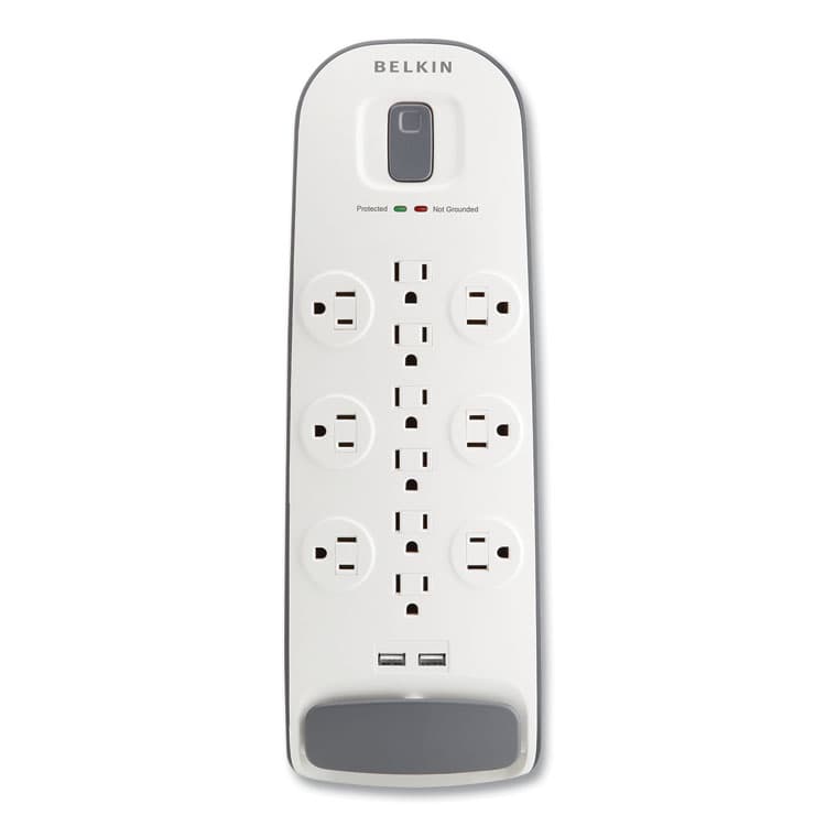 BELKIN COMPONENTS Home/Office Surge Protector, 12 AC Outlets, 6 ft Cord, 3,996 J, White/Black (BLKBV11205006)