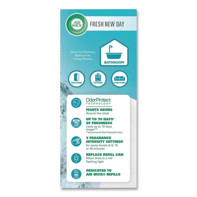 RECKITT BENCKISER Freshmatic Life Scents Starter Kit, 5.89 oz Fresh Waters Refill/AA Battery, 4 Kits/Carton (RAC88413) thumbnail 4