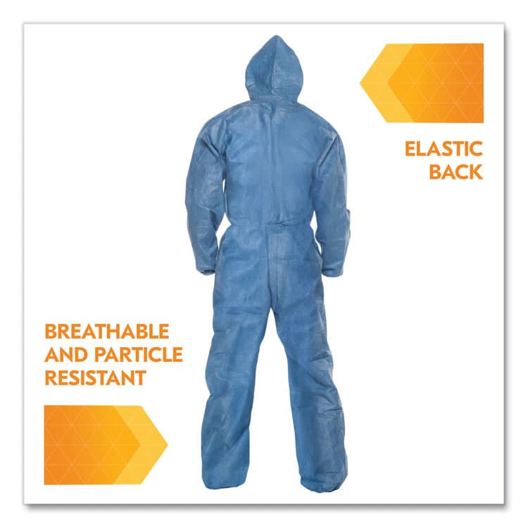 KIMBERLY-CLARK PROFESSIONAL A20 Breathable Particle Protection Coveralls, Zip Front, Hood, Elastic Back, Wrists, Ankles, 4X-Large, Blue, 20/Carton (ANS58517) thumbnail 4