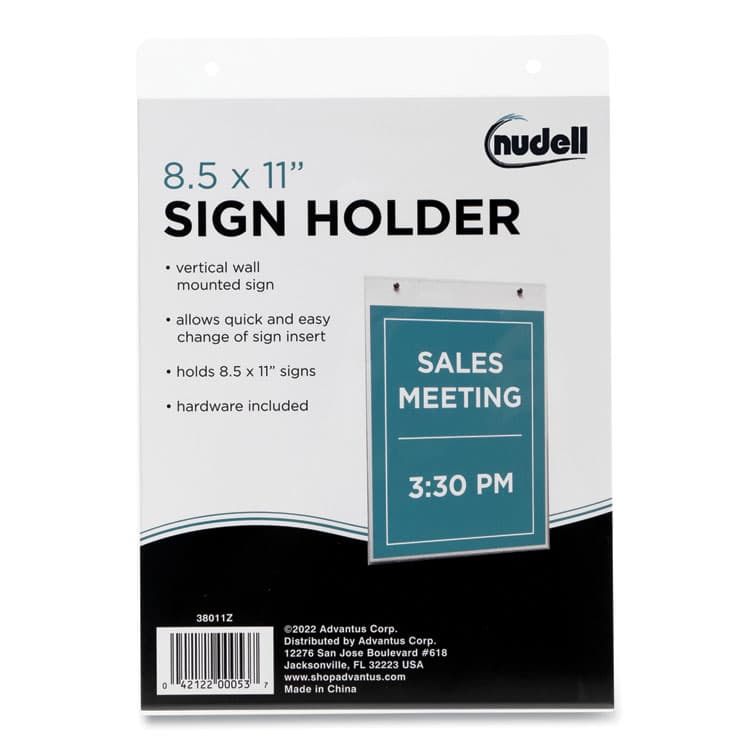 NU-DELL MANUFACTURING Clear Plastic Vertical-Orientation Wall Sign Holder with Mounting Screws, Quick-Change Insert System, 8.5 x 11 Insert (NUD38011Z)