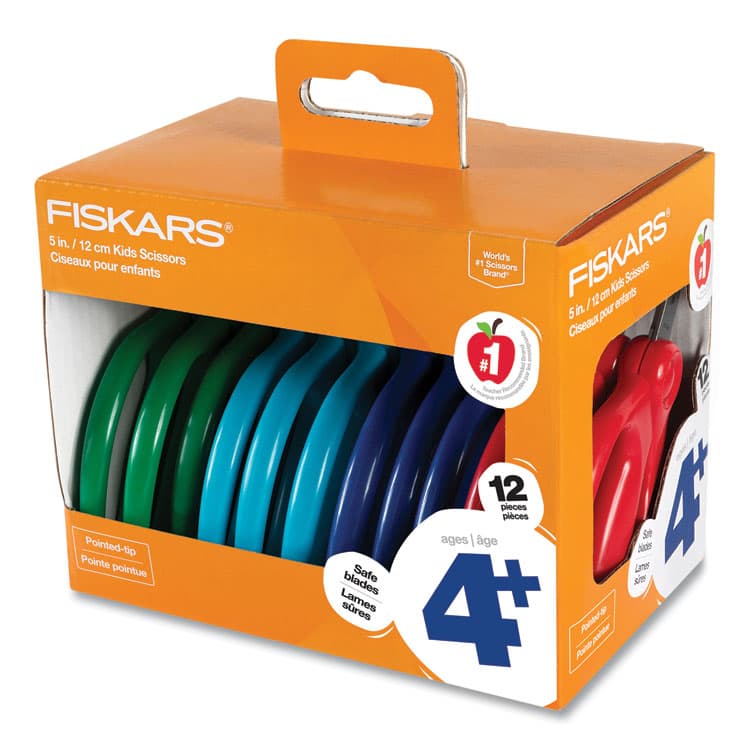 FISKARS MANUFACTURING CORP Kids Scissors Classpack, Pointed Tip, 5" Long, 1.75" Cut-Length, Straight Assorted Color Handles, 12/Pack (FSK1067002) thumbnail 3