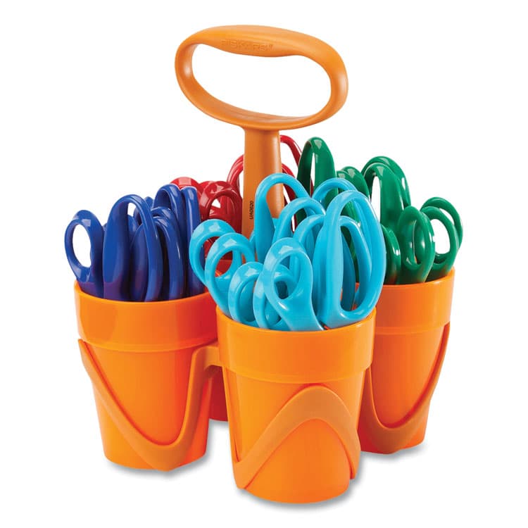 FISKARS MANUFACTURING CORP Classpack Scissors Caddy, Rounded Tip, 5" Long, 1.6" Cut Length, Straight Assorted Color Handles, 24/Set (FSK1067049)