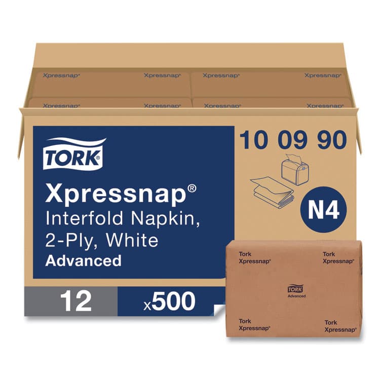 ESSITY Xpressnap Interfold Dispenser Napkins, 2-Ply, 6.5 x 8.5, White, 500/Pack, 12 Packs/Carton (TRK100990) thumbnail 2