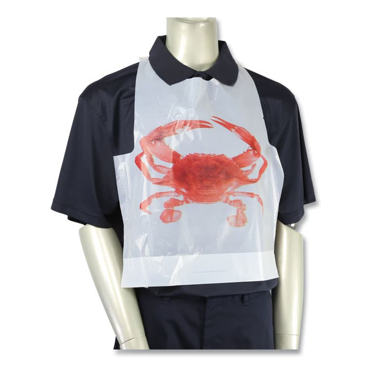 AMERCAREROYAL Heavyweight Poly Aprons, Crab Design, One Size Fits All, White/Red, 500/Box, 5 Boxes/Carton (RPPPB24) thumbnail 2