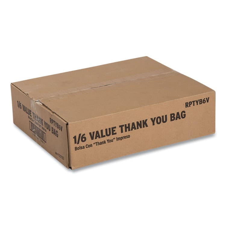 AMERCAREROYAL Thank You Bags, Thank You - Have a Nice Day Labeling, Cut-Out Handles, 11.5" x 6.5" x 20", White/Red, 775/Carton (RPPRPTYB6V) thumbnail 4