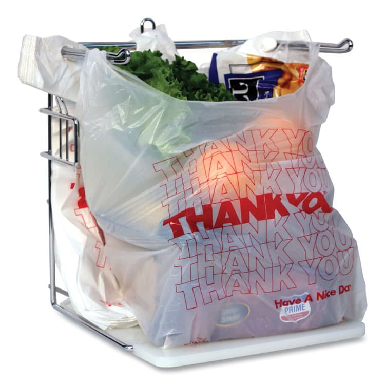 AMERCAREROYAL Thank You Bags, Thank You - Have a Nice Day Labeling, Cut-Out Handles, 13" x 8" x 23", White/Red, 1,000/Carton (RPPRPTYB6FS) thumbnail 4