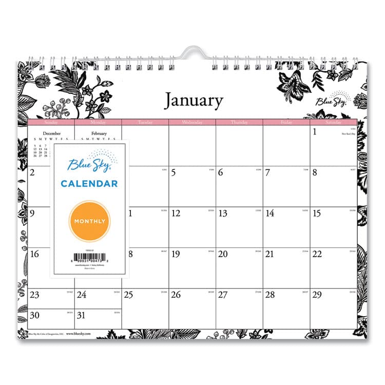 BLUE SKY Analeis Wall Calendar, Floral Artwork, 11 x 8.75, White/Black/Coral Sheets, 12-Month (Jan to Dec): 2026 (BLS100028) thumbnail 2