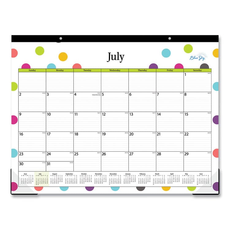 BLUE SKY Teacher Dots Academic Desk Pad, 22 x 17, Black Binding, Clear Corners, 12-Month (July to June): 2025 to 2026 (BLS105496)