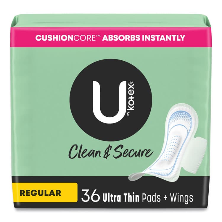 KIMBERLY CLARK U by Kotex Security Ultrathin Pad with Wings, Regular Absorbency, Unscented, Regular, 36/Pack (KCM53631)