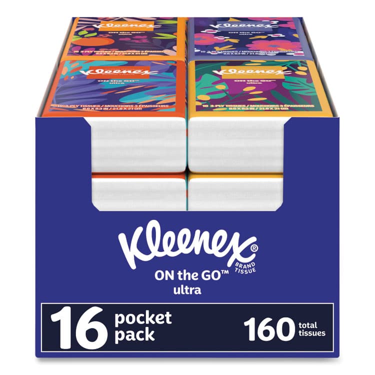 KIMBERLY CLARK On The Go Packs Facial Tissues, 3-Ply, White, 10 Sheets/Pouch, 16 Pouches/Pack, 6 Packs/Carton (KCM54635)