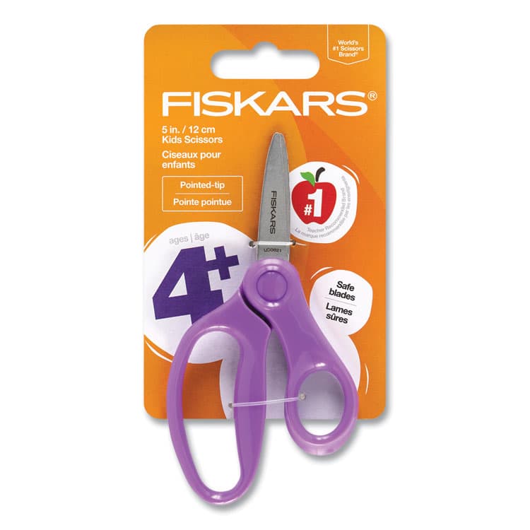 FISKARS MANUFACTURING CORP Kids Scissors, Pointed Tip, 5" Long, 1.75" Cut Length, Straight Handle, Randomly Assorted Handle Color (FSK1067052) thumbnail 2