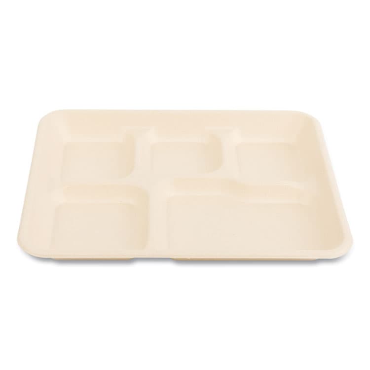 BOARDWALK Bagasse PFAS-Free Food Tray, 5 Compartments, 8.26 x 0.98 x 10.9, Tan, Sugarcane, 500/Carton (BWKTRAY128NPFA) thumbnail 2