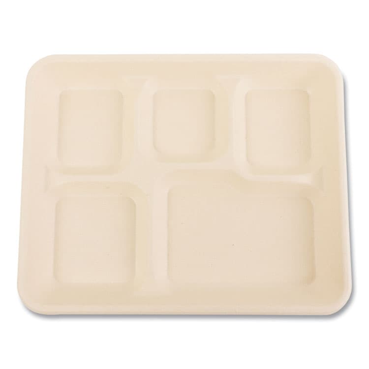 BOARDWALK Bagasse PFAS-Free Food Tray, 5 Compartments, 8.26 x 0.98 x 10.9, Tan, Sugarcane, 500/Carton (BWKTRAY128NPFA) thumbnail 3