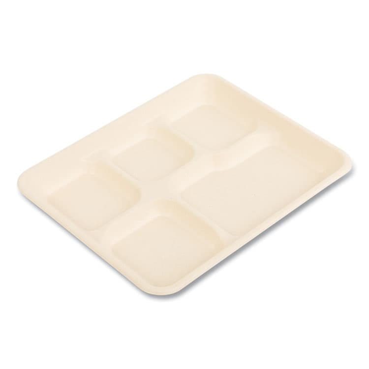 BOARDWALK Bagasse PFAS-Free Food Tray, 5 Compartments, 8.26 x 0.98 x 10.9, Tan, Sugarcane, 500/Carton (BWKTRAY128NPFA) thumbnail 4