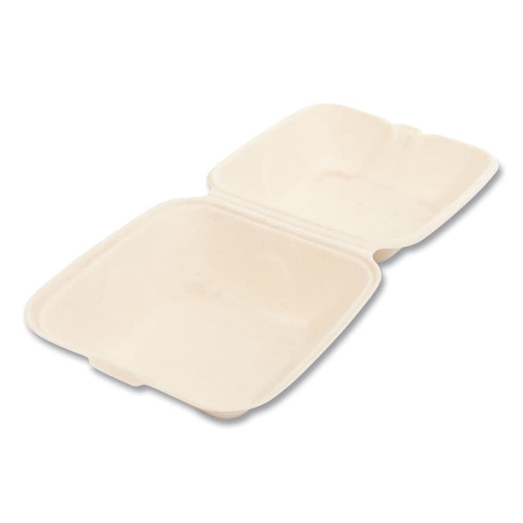 BOARDWALK Bagasse PFAS-Free Food Containers, 6 x 6 x 3.19, Tan, Sugarcane, 500/Carton (BWKHINGE66NPFA) thumbnail 3